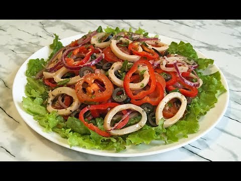 Видео рецепт Салат с кальмарами и болгарским перцем