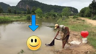 Primitive Fishing - Primitive Survival Tool Cast Net Fishing at The Rice Field #24