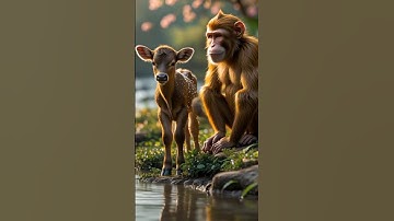 A Monkey Save A Cow Life 🖤 #cartoon #aicartoon #cows #monkeyvideo #shorts #trending #kids