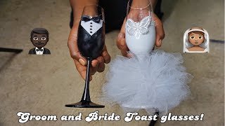 How To Make Bride and Groom Wedding Toast Glasses | Affordable Wedding DIY|LYDIA STANLEY