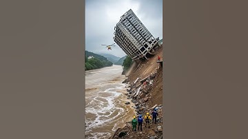 Ground subsidence causes riverside building to collapse