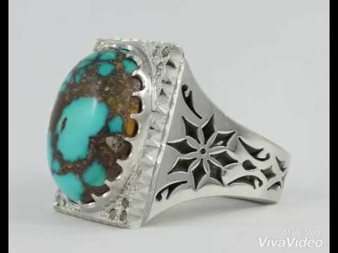 Persian Turquoise Ring, Diamond Halo Ring, Sterling silver Handmade