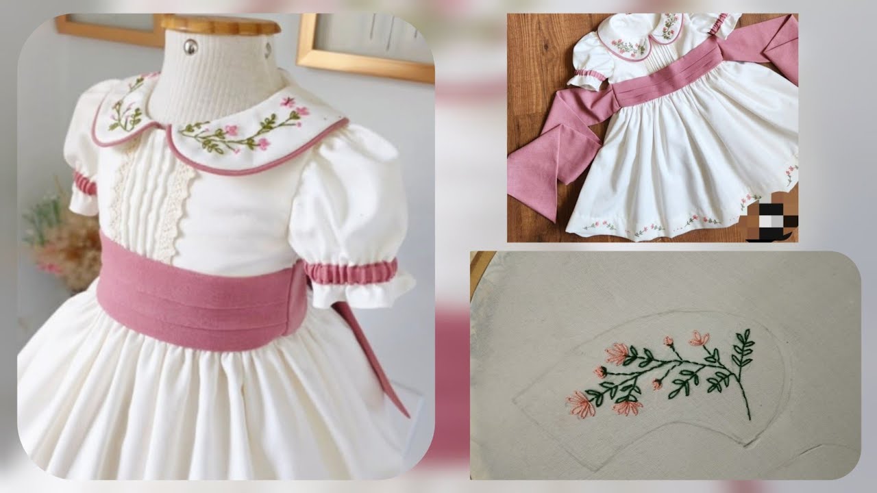 Round Neck Embroidery Printed Dress For Baby Girl In Brown Color
