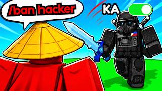 Hacker begs for 1v1.. so I beat him and got him BANNED! (Roblox Bedwars)