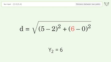 Find the distance between two points p1 (2,0) and p2 (5,6): Step-by-Step Video Solution