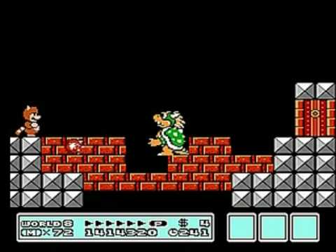 Super Mario Bros. 3 - Bowser Koopa beaten with Tanooki Suit