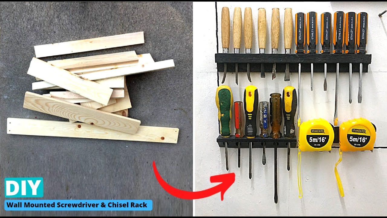 HOW TO MAKE A DIY WALL MOUNTED SCREWDRIVER & CHISEL RACK USING SCRAP ...