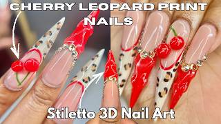 CHERRY LEOPARD PRINT STILETTO NAILS | Pinterest-Inspired Gel X Nails | Nail Tutorial