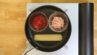 ミートソースパスタを作りたい【鍋2つ洗いたくない】【トマト使うの面倒くさい】