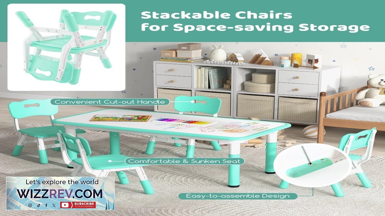 Kids Height Adjustable Table and 4 Chairs Set with Graffiti Desktop ...