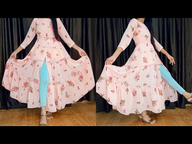 Designer frock cutting stitching //organza frock//long frock //layered frock//horse  hair braid lace - YouTube