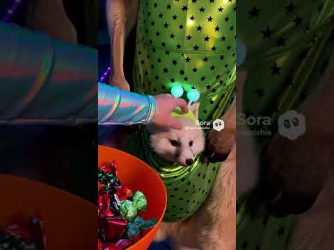 Trick Or Treat Kangaroo With Arctic Fox In The Pouch In Funny Costume Sora 2 Ai