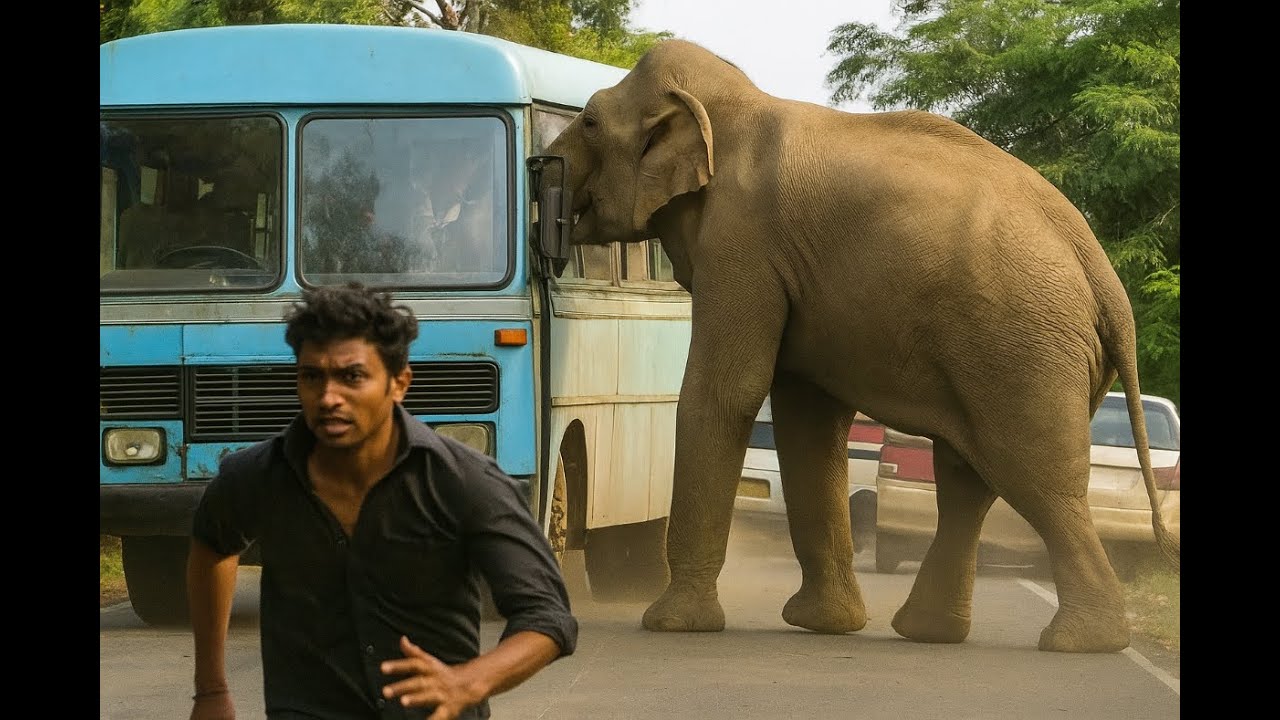 Roadside Chaos: Wild Elephant Breaks Bus Glass While Grabbing Food!