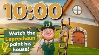 10 Minute St. Patrick’s Day Countdown Timer | Leprechaun Paints His House Gold! 🍀✨