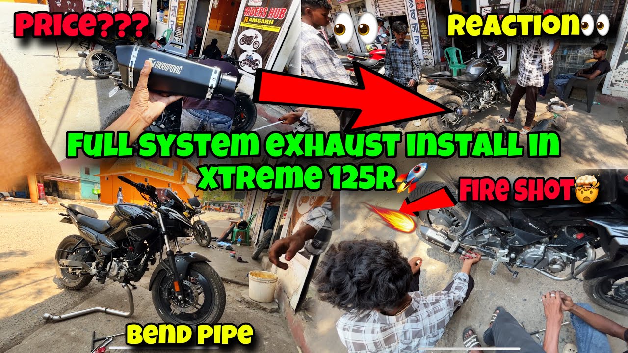 Full system exhaust install in Hero Xtreme 125r🔥 Full system Akrapovic Exhaust install🚀 | Exhaust