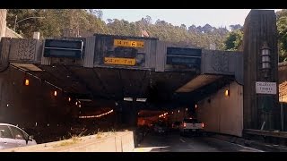 Driving through Caldecott tunnel in Berkeley Hills on CA-24 highway