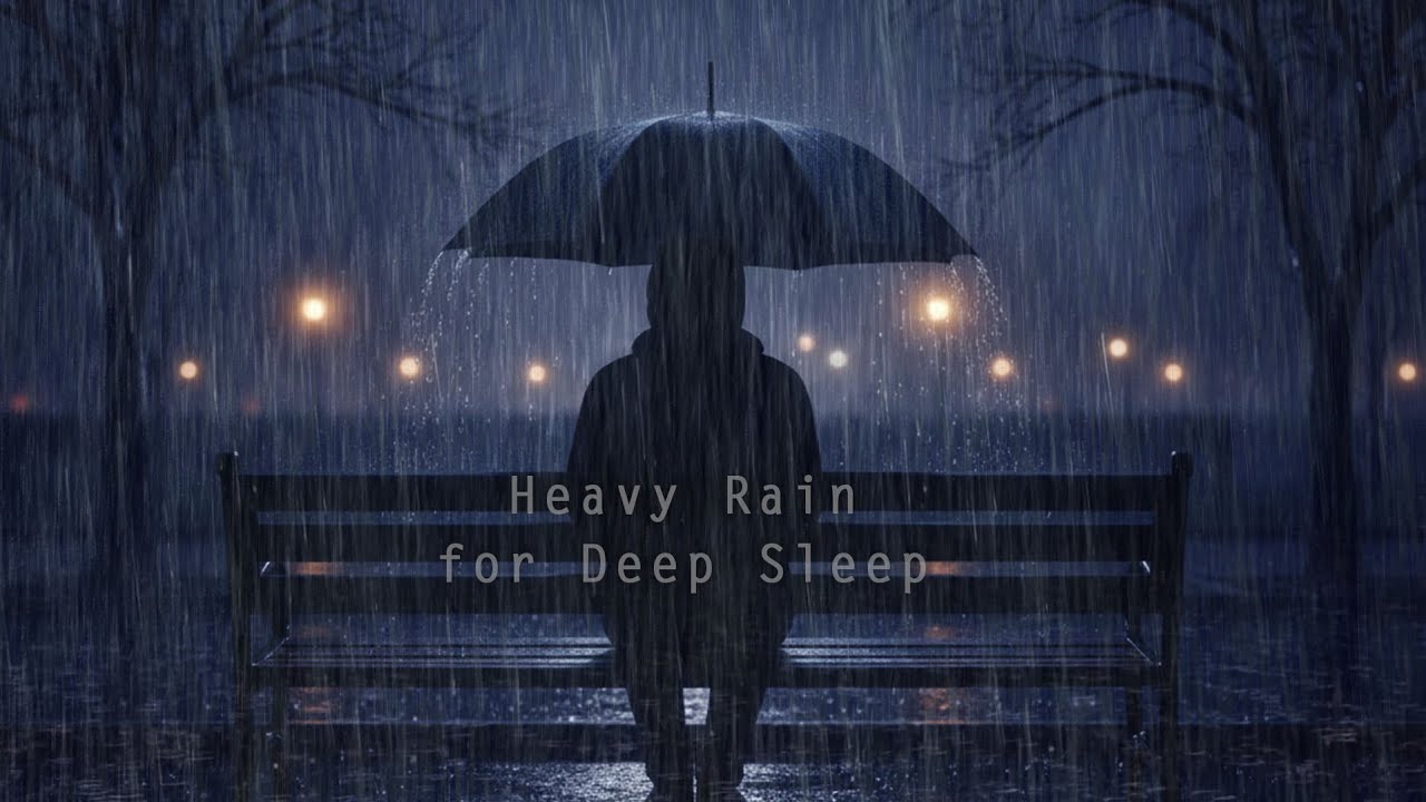 Fall Into Deep Sleep 😴 Heavy Rain at Night & Thunder 🌧️⚡ Umbrella Rain Ambience