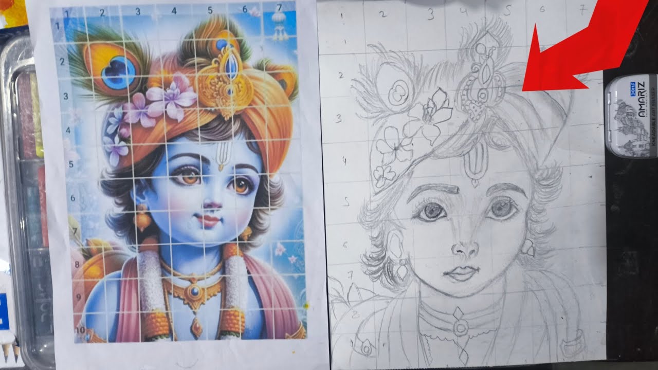 . Lord Krishna Cute Outline Drawing | Art Process