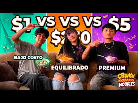 BARATO VS CARO | Reto CRUNCH NOODLES de $1 vs $2.50 vs $5
