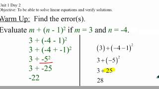 Unit 1 Day 2 Solve Multi Step Equations