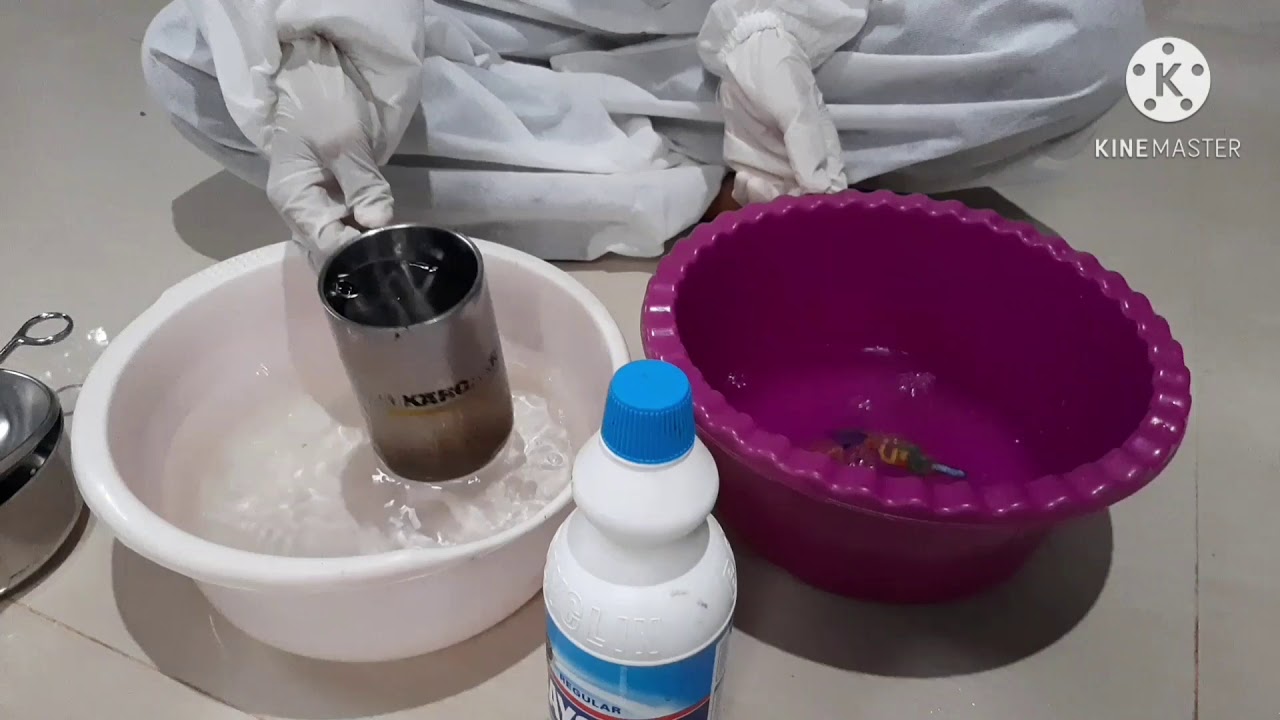 Cara dekontaminasi menggunakan air larutan klorin 0.5%