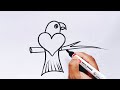 How to draw a parrot from heart  how to draw a bird easy step by step drawing tutorial