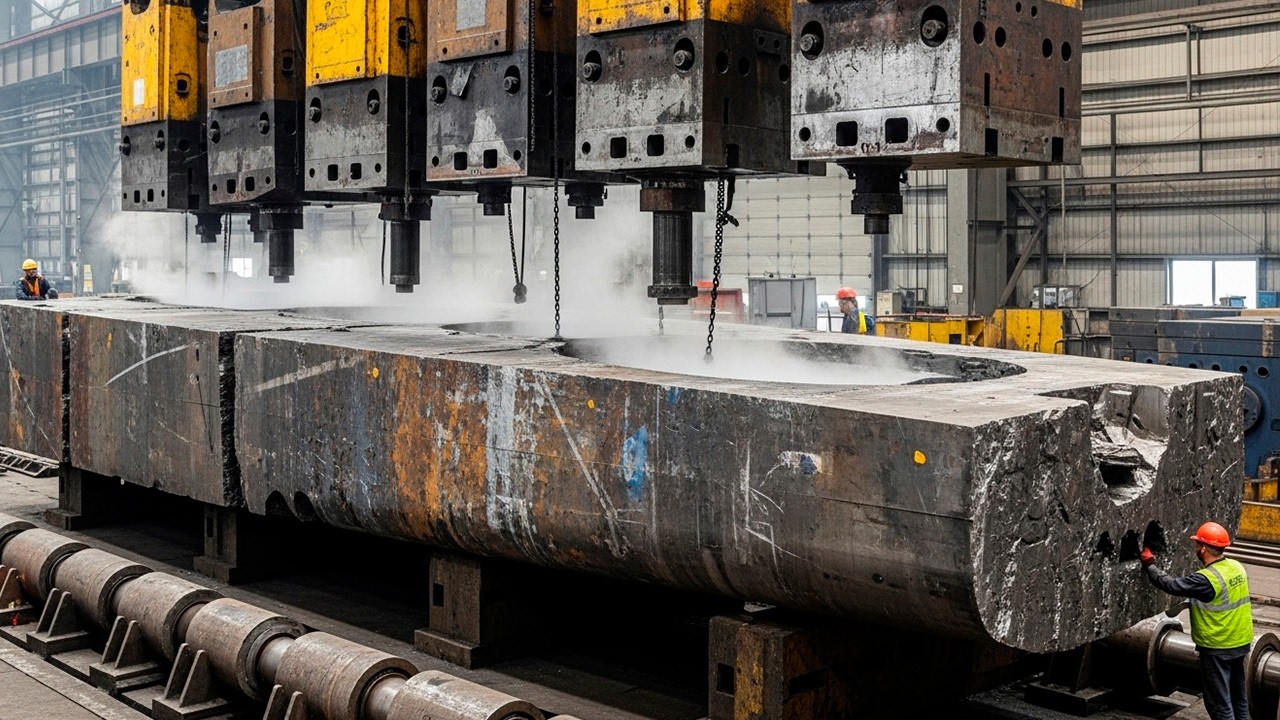 Proces kucia wału ze stali o wadze 2600 kg