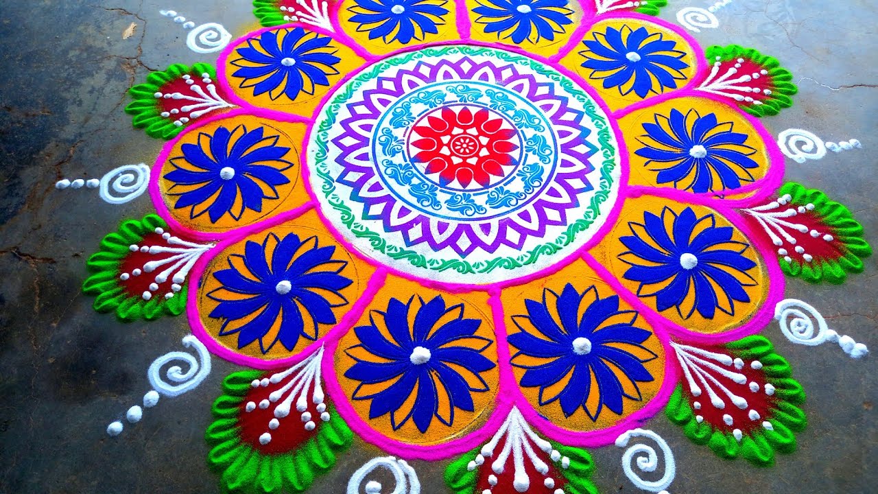 Big stencil Rangoli designs for Diwali रफ सरफेस पर सुंदर रंगोली बनाए