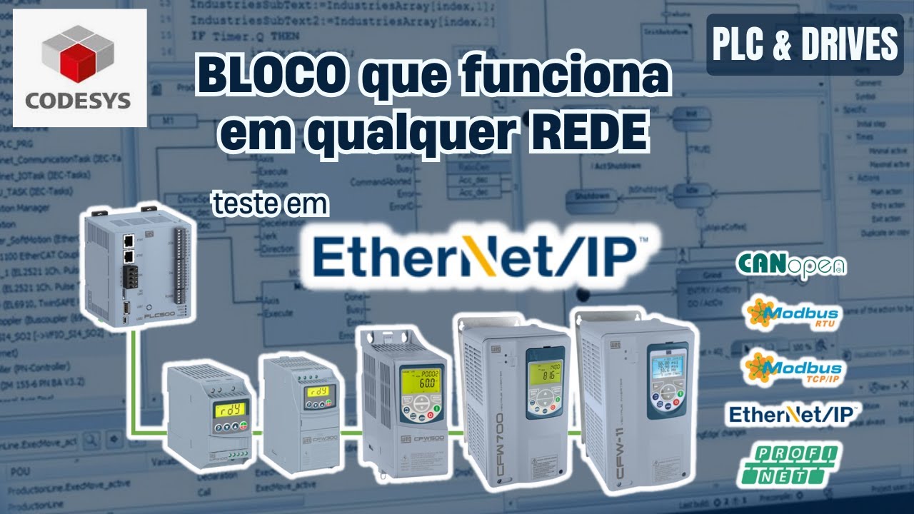 PLC500 com inversores em rede ETHERNET/IP usando um BLOCO que funciona em qualquer rede