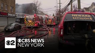 Fire Breaks Out At Building Collapse In Newark, New Jersey