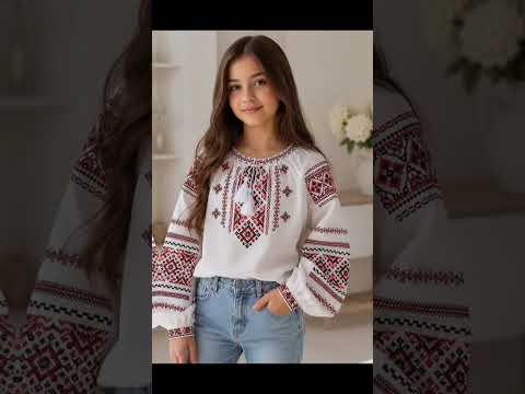 Вышиванка для девочки Оксана (молочная с красным), видео 1