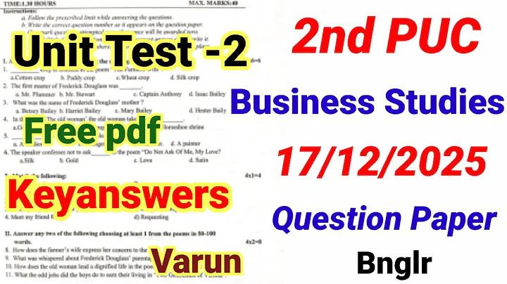 2nd puc business studies unit test 2 question paper 2025 with answers important questions kseab