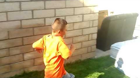 The little boys playing with the bed on the trash can part 3