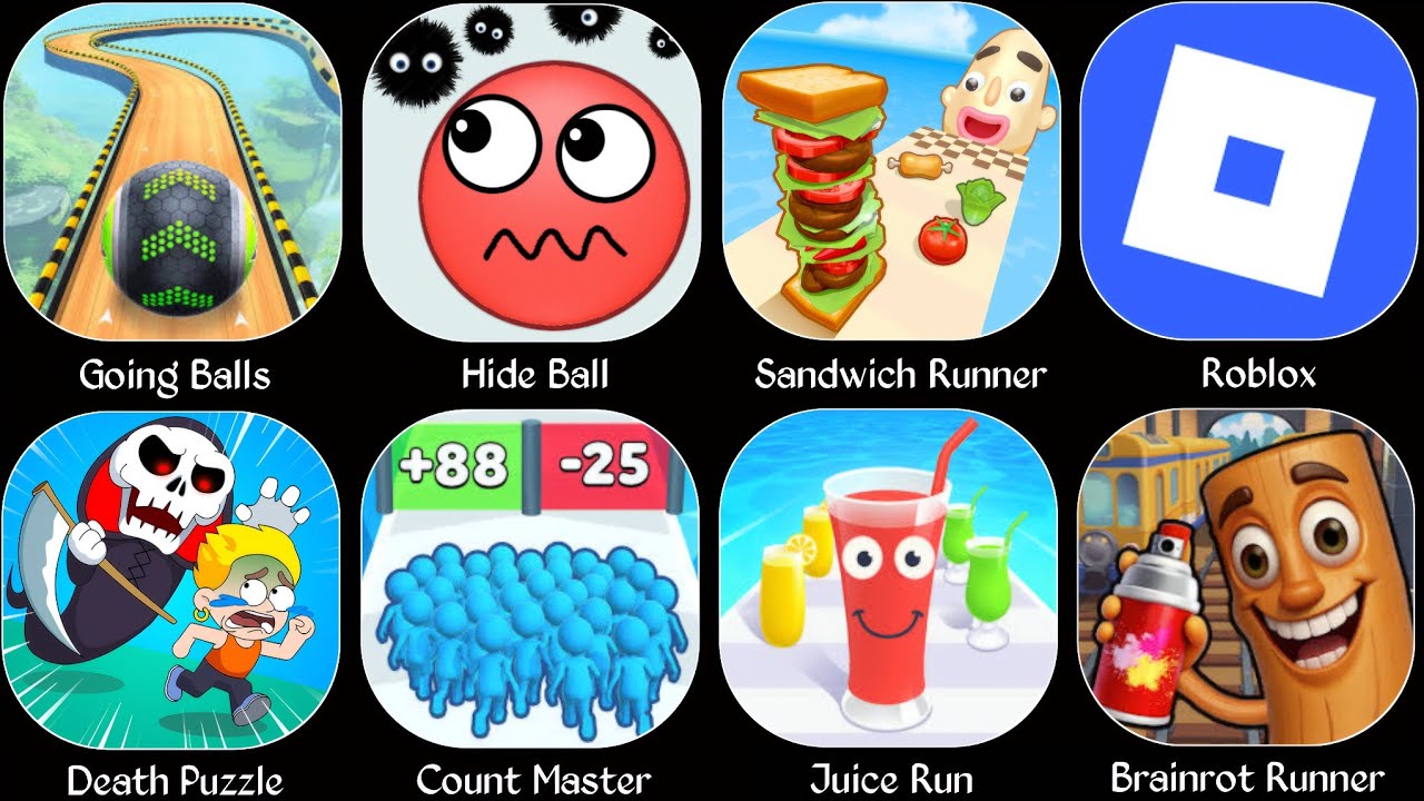 Spranky survival,Roblox,Count Master,Brainrot Rune,Juice Run,Death Puzzle,Hide Balls,Sandwich runer 