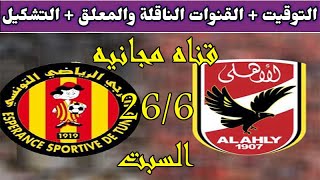 تفاصيل مباراة الاهلي والترجي التونسي  والقنوات المجانيه الناقلة للمباراه والتشكيل