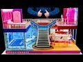 Diy miniature doll house rooms barbie crafts  bedroom and swimming pool backlit living room