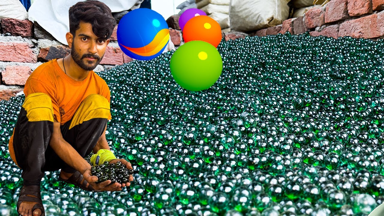 How manufacturing glass marble asmr || From scrap glass factory recycling process