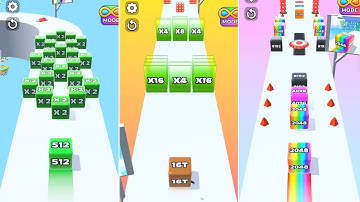 Jelly Run 2048 ULTIMATE Gameplay | 3 Shape Play Showdown! | 32M vs 512Q vs 32B