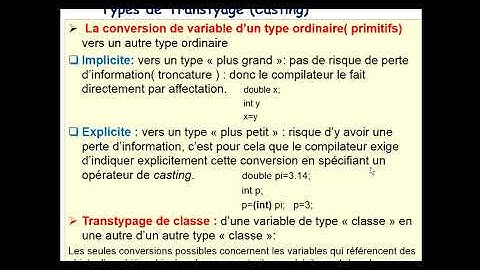 # 1 Casting ou Transtypage en JAVA :Exemple sur l