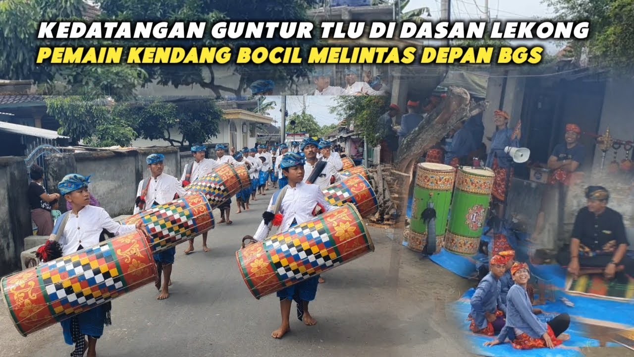 KEDATANGAN GENDANG BELEQ GTS _ GUNTUR TLU DI DASAN LEKONG PEMAIN KENDANG BOCIL MELINTAS DEPAN BGS