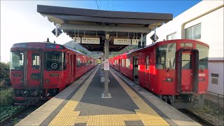 JR豊肥本線　スイッチバックの立野駅　列車交換　JR Hōhi Main Line Tateno Station　(2023.11)