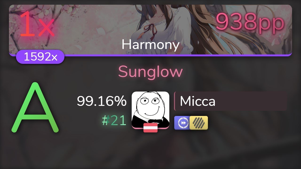 [8.84⭐Live] Micca | Yamajet feat. Hiura Masako - Sunglow [Harmony] +HDDT 99.16% {938pp 1❌} - osu!
