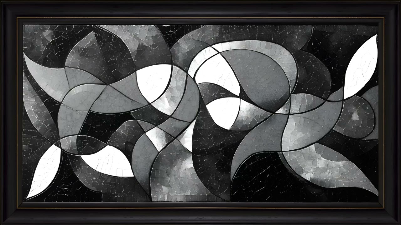 Black & White Abstract Mosaic Waves: Framed TV Art Screensaver 4K