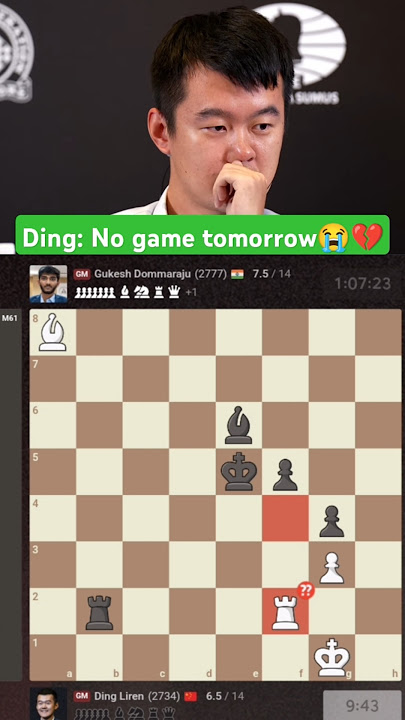 Ding reaction after losing😭💔💔 #chess #dingvsgukesh #chessworldchampionship2024 #heartbroken #shorts