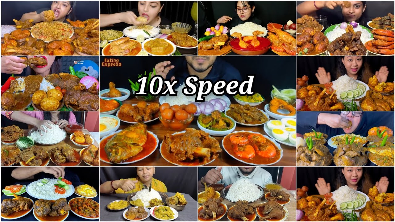 ASMR EATING | 🔥Spicy Fish Curry, Mutton Curry, Chicken & Egg Curry & Prawns Curry With Rice Eating