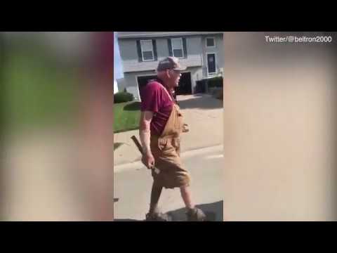 Get off my lawn! Old man smashes cement truck with hammer
