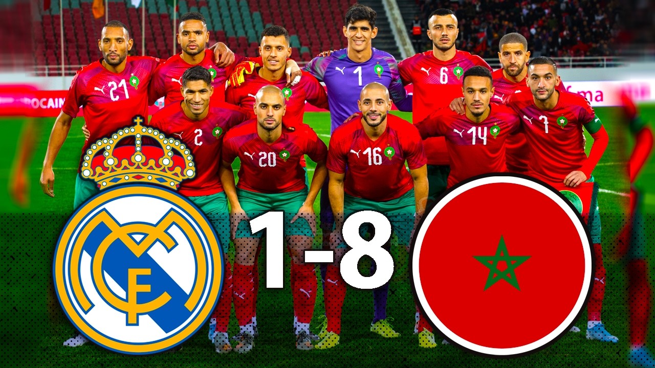 مباراة للتاريخ منتخب المغرب يهزم نادي الريال مدريد 8 - 1 مهرجان اهداف 😱