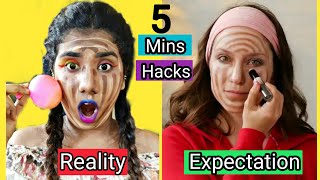 Testing Out Viral Makeup Hacks😍||Expectation vs Reality 😭/5 Mins craft/#scrubrubchallenge