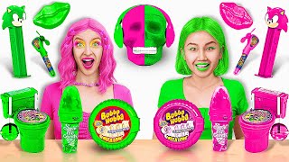 PINK VS GREEN FOOD CHALLENGE || EATING ONLY ONE COLOR FOOD FOR 24 HOURS  by 123GO! CHALLENGE