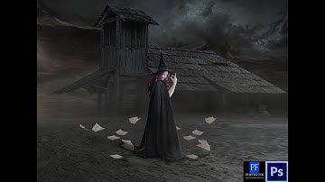 Witche and Old House - Photoshop Manipulation Tutorial Processing